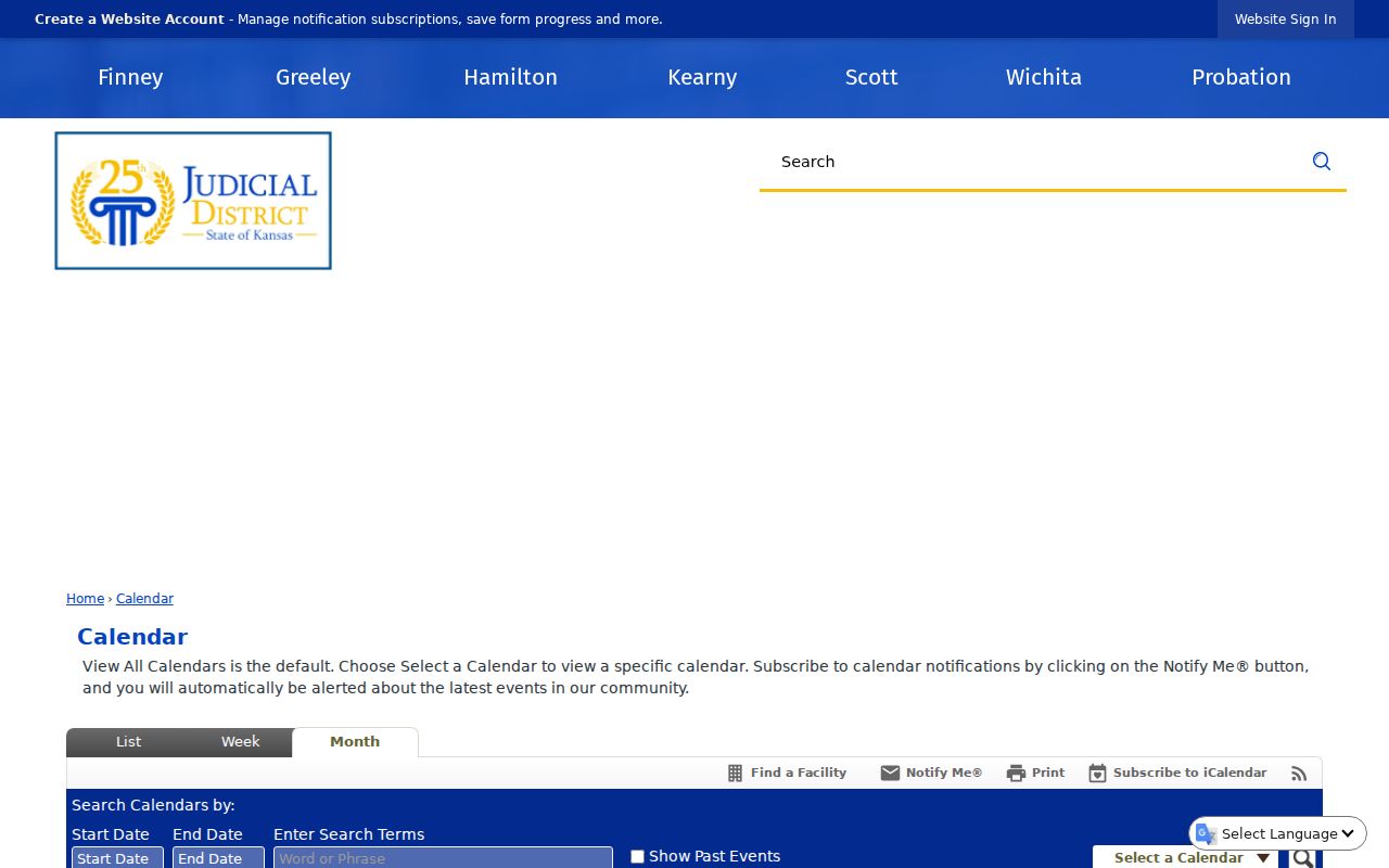 25th Judicial District Scott County calendar controls